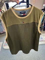 Vintage Tommy Jeans Olive Sleeveless Tank Top Men’s XL Flag Logo 90s Y2