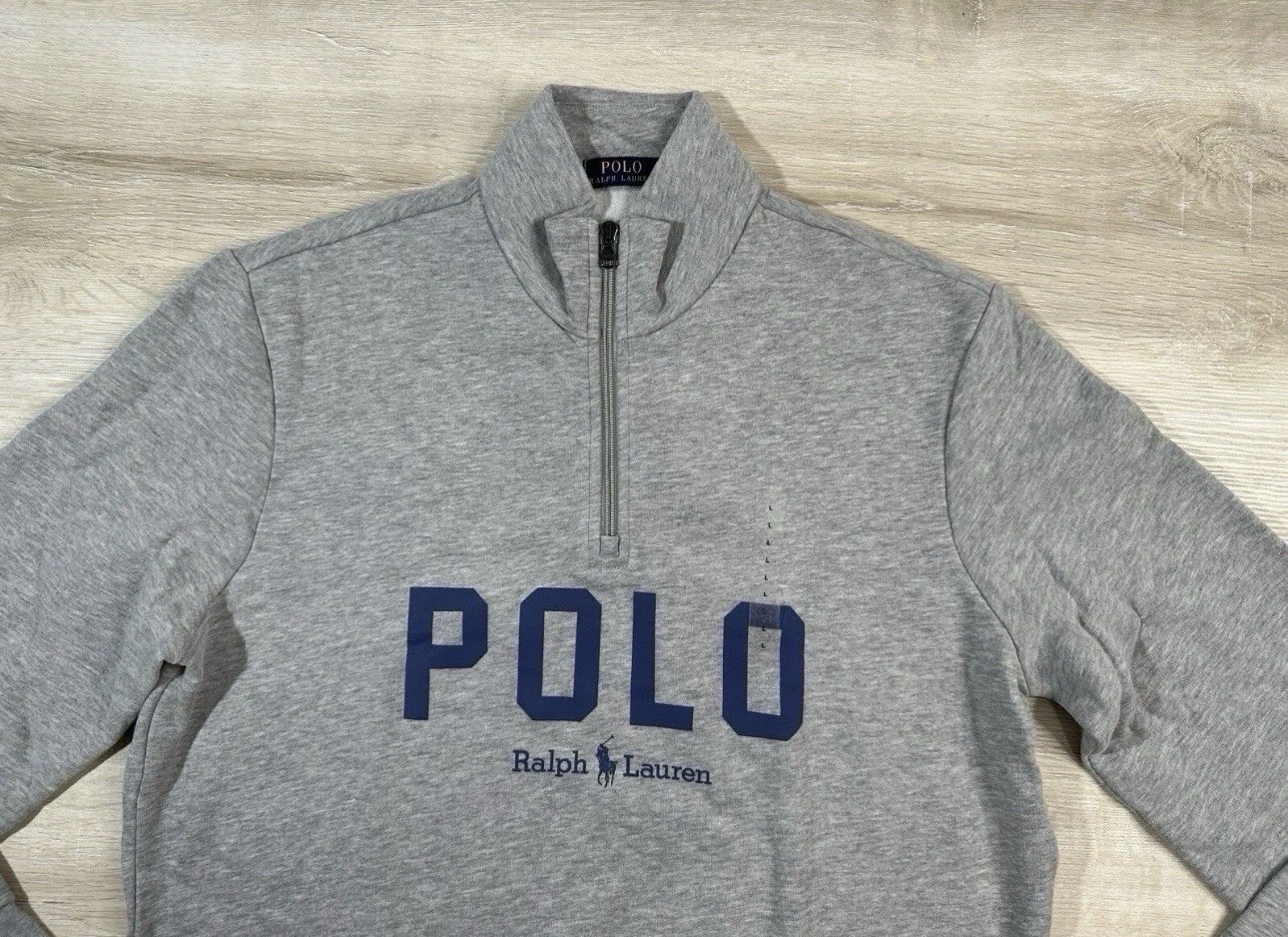 NWT Polo Ralph Lauren Mens Pullover Sweatshirt S Heather Gray Blue POLO Fleece gallery