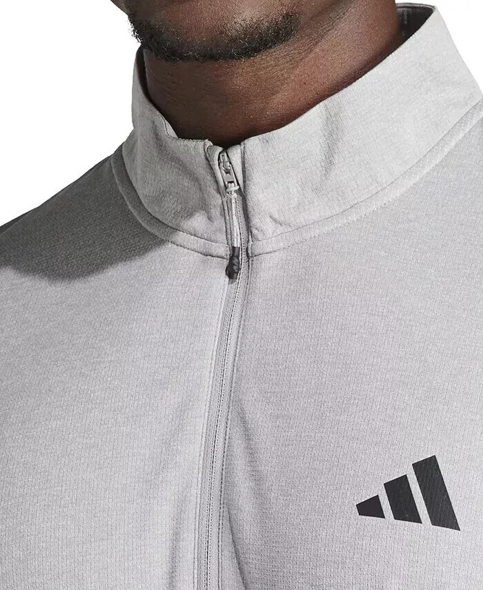 adidas Men's Essentials Seasonal Training Quarter-Zip, Small Grey Heather/Black gallery