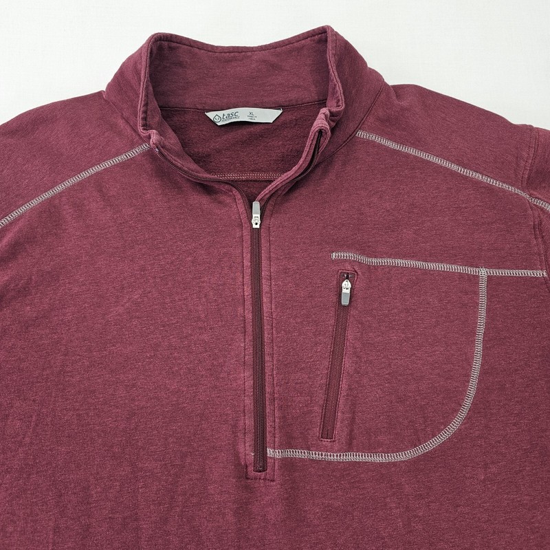 Tasc Performance Cloud French Terry 1/4 Zip Pullover Sweater Maroon Men's XL gallery