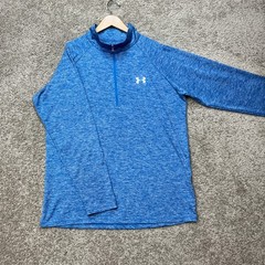 Under Armour Pullover Mens Large Blue Heathered Quarter Zip HeatGear Loose EUC