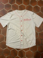 Budweiser Baseball Jersey Grey Red 76 Beer BudLight Bar Drinking Sports