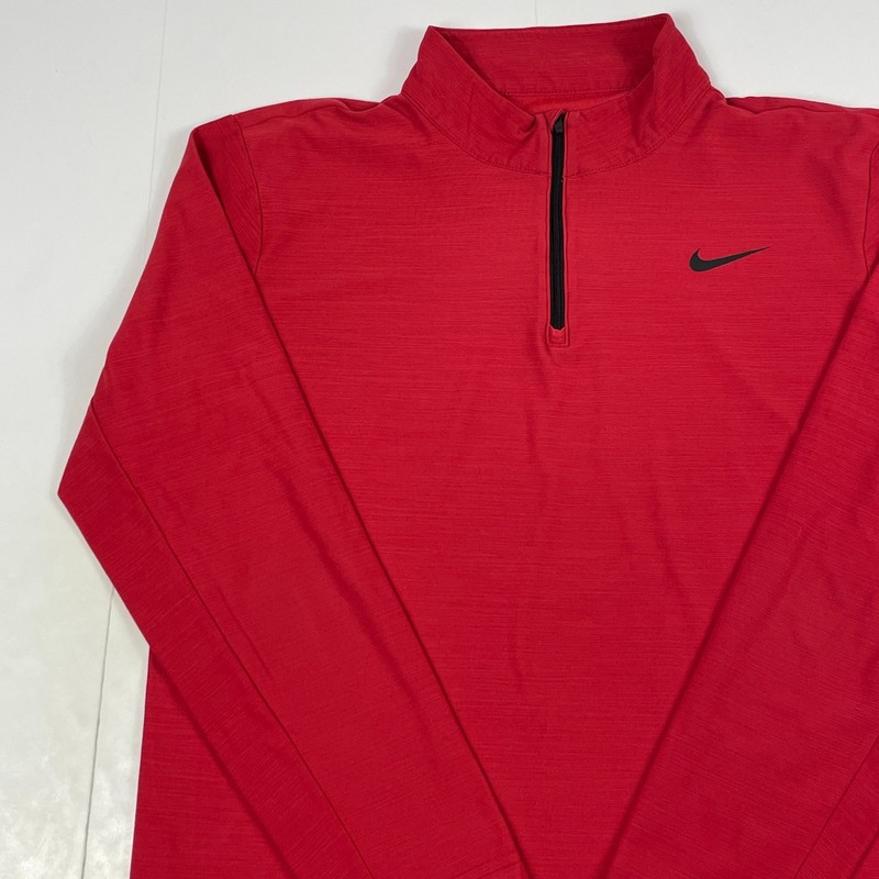 Nike Shirt Mens Medium Red Dri Fit 1/4 Zip Pullover Golfing Running Workout Gym gallery