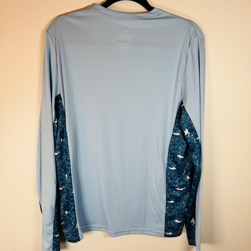 Guy Harvey Mens Performance Long Sleeve Sun Shirt Blue Shark Print UPF 50 Small gallery