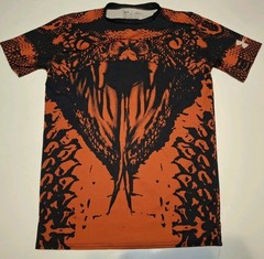 Rare UNDER ARMOR Orange Black Compression Heat Gear SNAKE VIPER Gym Shirt Large