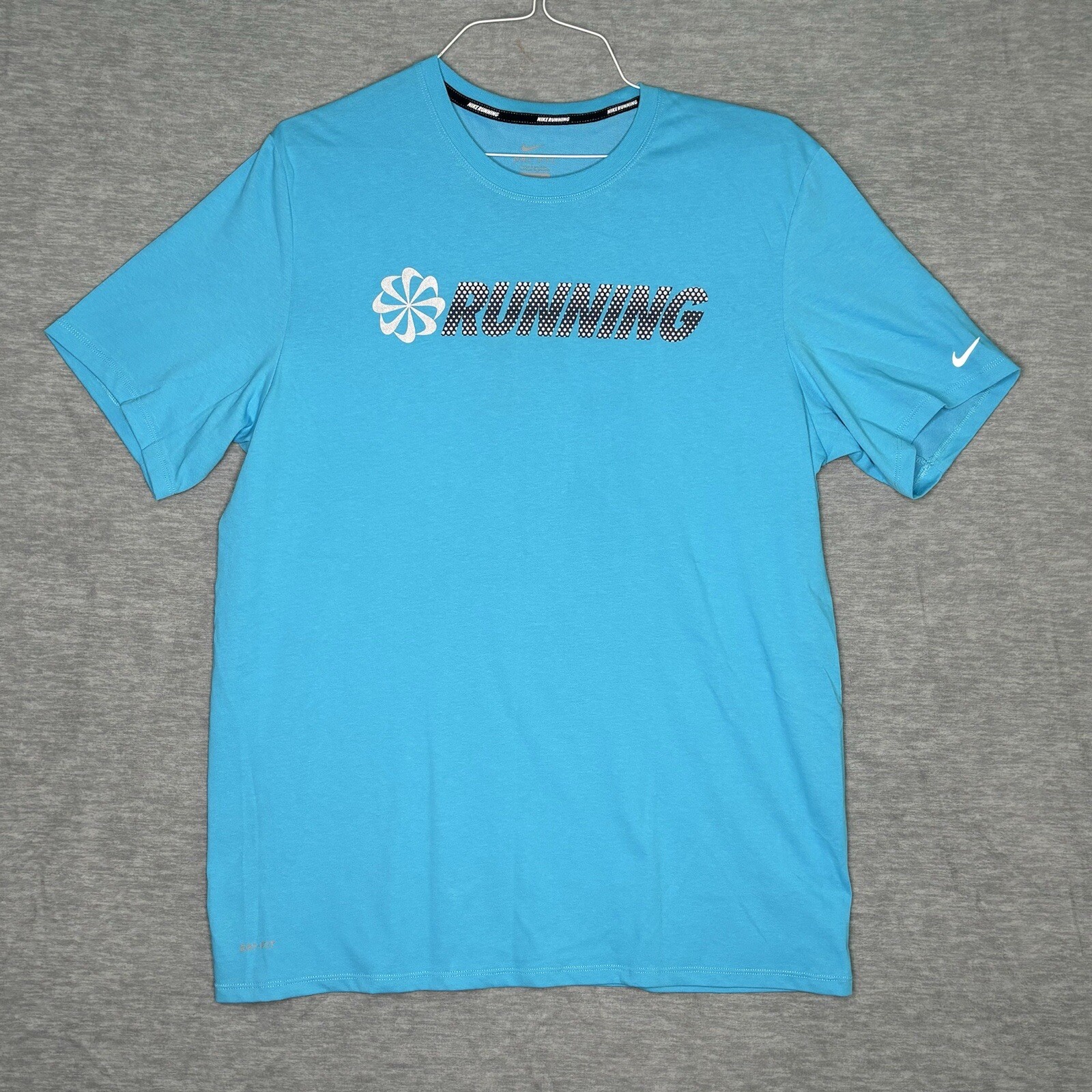 Nike Teal Crew Neck Athletic Dri Fit Running Graphic Front Casual Shirt Large gallery