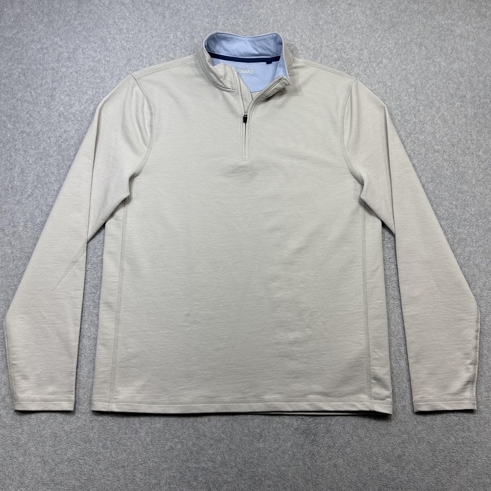 J Crew Performance Pullover Mens Medium Beige 1/4 Zip Stretch Athletic Shirt