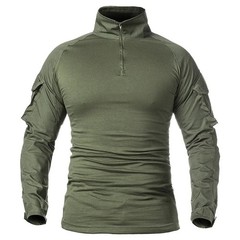 Men’s Long Sleeve Outdoor 1/4 Zip Camo Training Shirt Cotton Blend Breathable