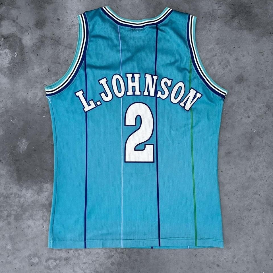 Vintage 90s Larry JohnsonB asketball Jersey Charlotte Pinstripe EURO Champion LG gallery