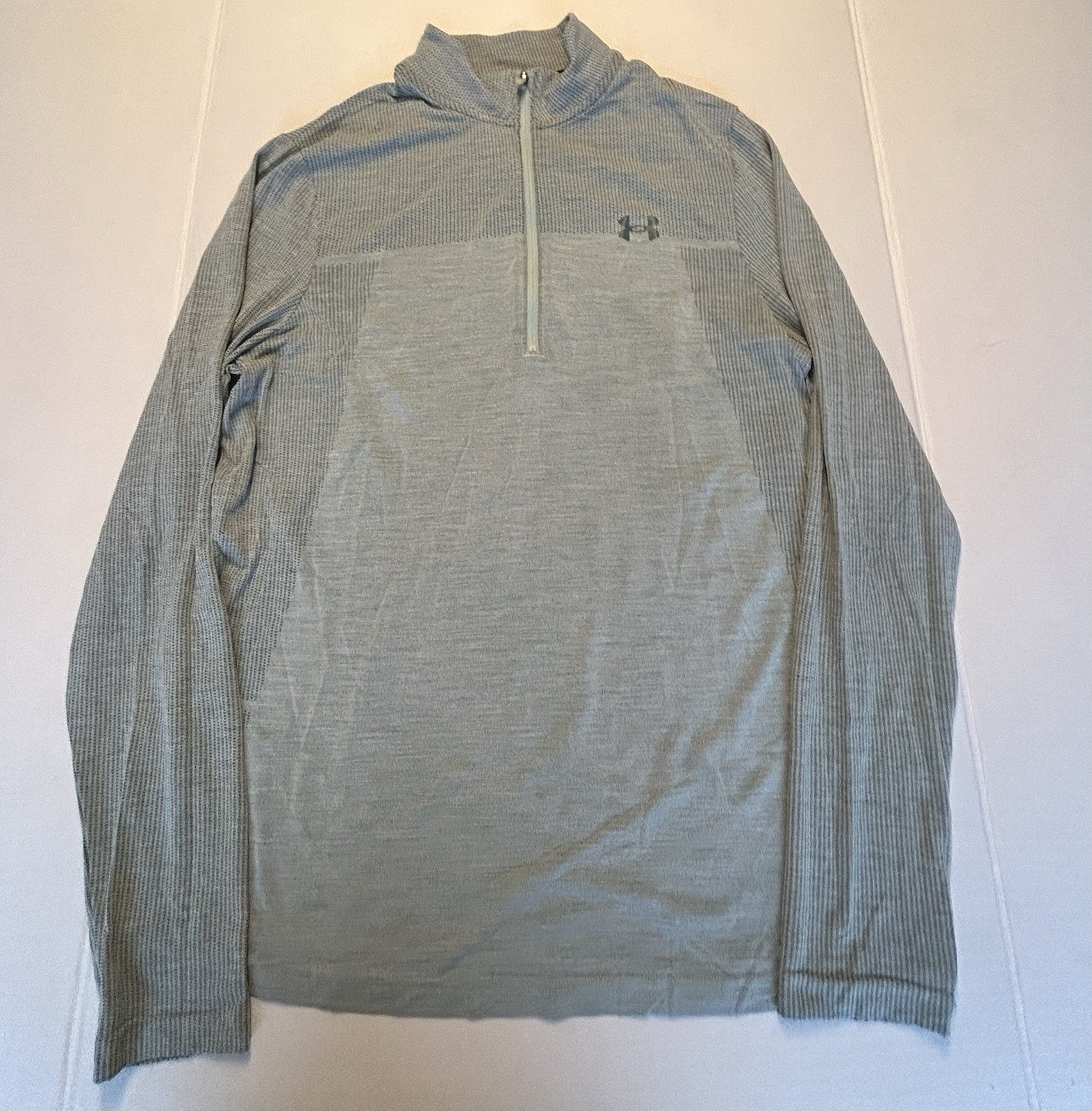 Under Armour Fitted 1/4 Zip Pullover Long Sleeve Athletic Top Gray Green Large gallery