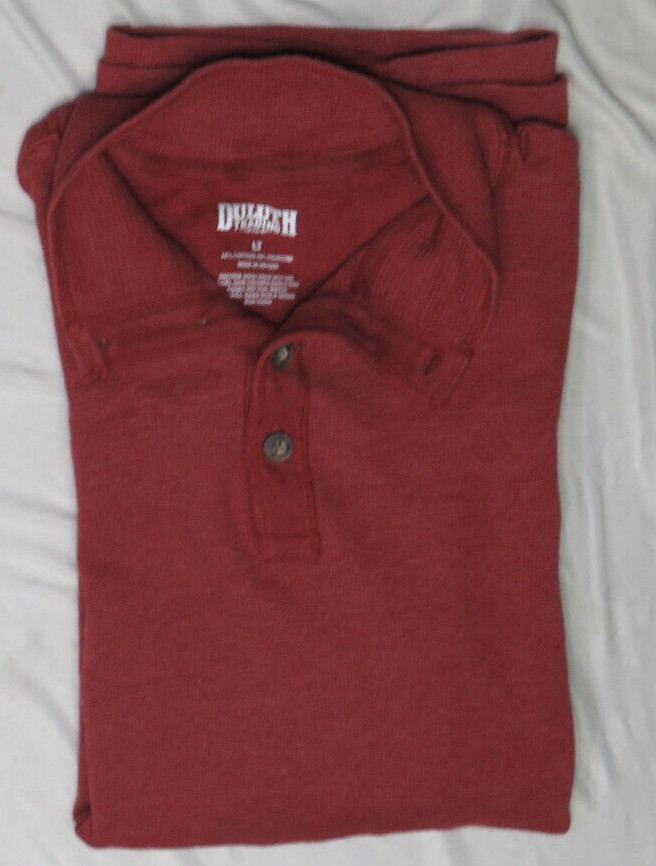 DULUTH TRADING CO MENS SHIRT LT RED BURLY THERMAL BUTTON MOCK NECK 94216 NWOT NE gallery