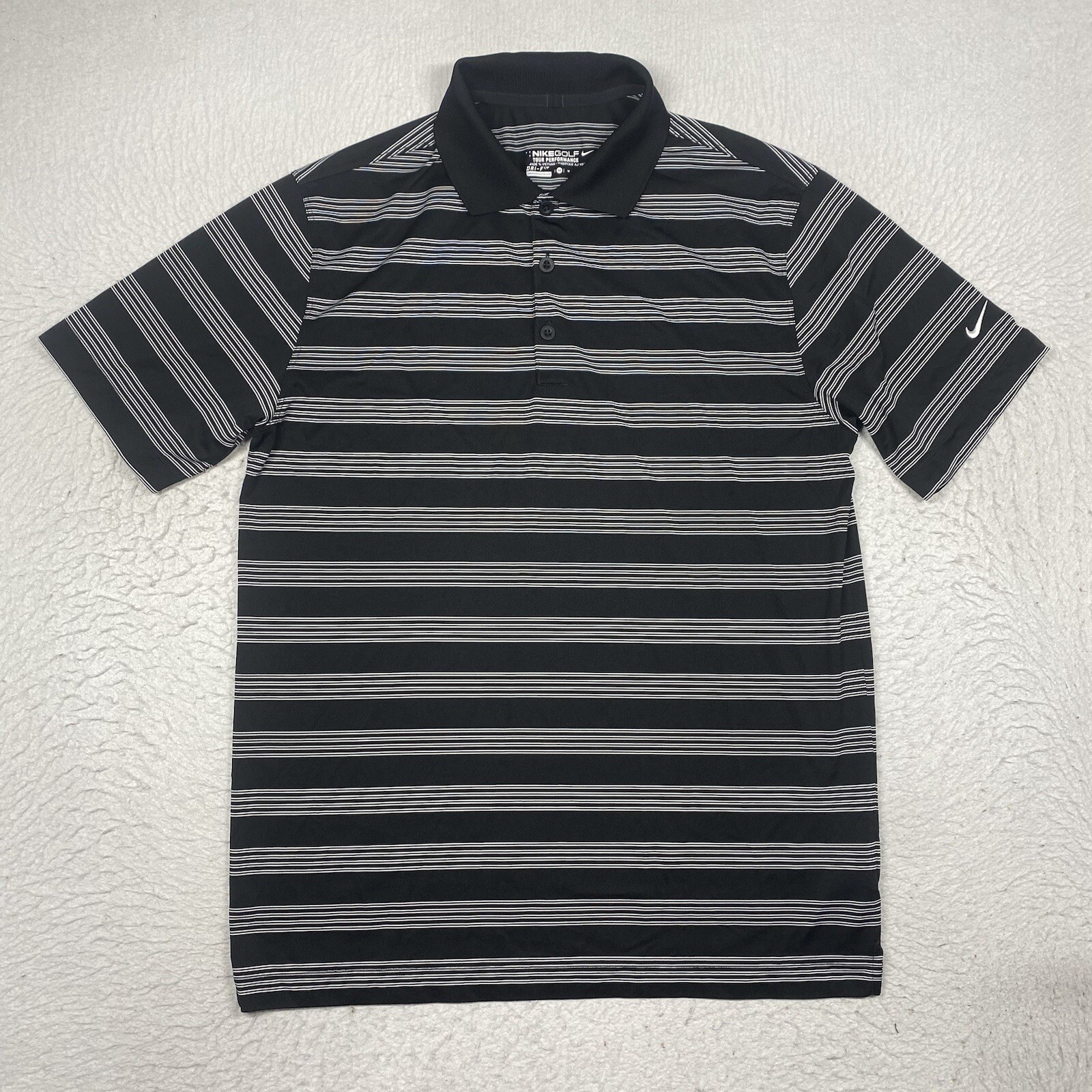 Nike Golf Polo Shirt Tour Performance Mens Medium Black Striped Short Sleeve gallery