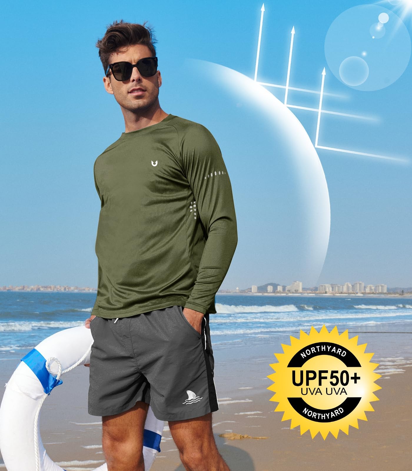 Men's Sun Protection Shirts UPF 50+ Long Sleeve Swim Rash Guard Shirt Running... gallery