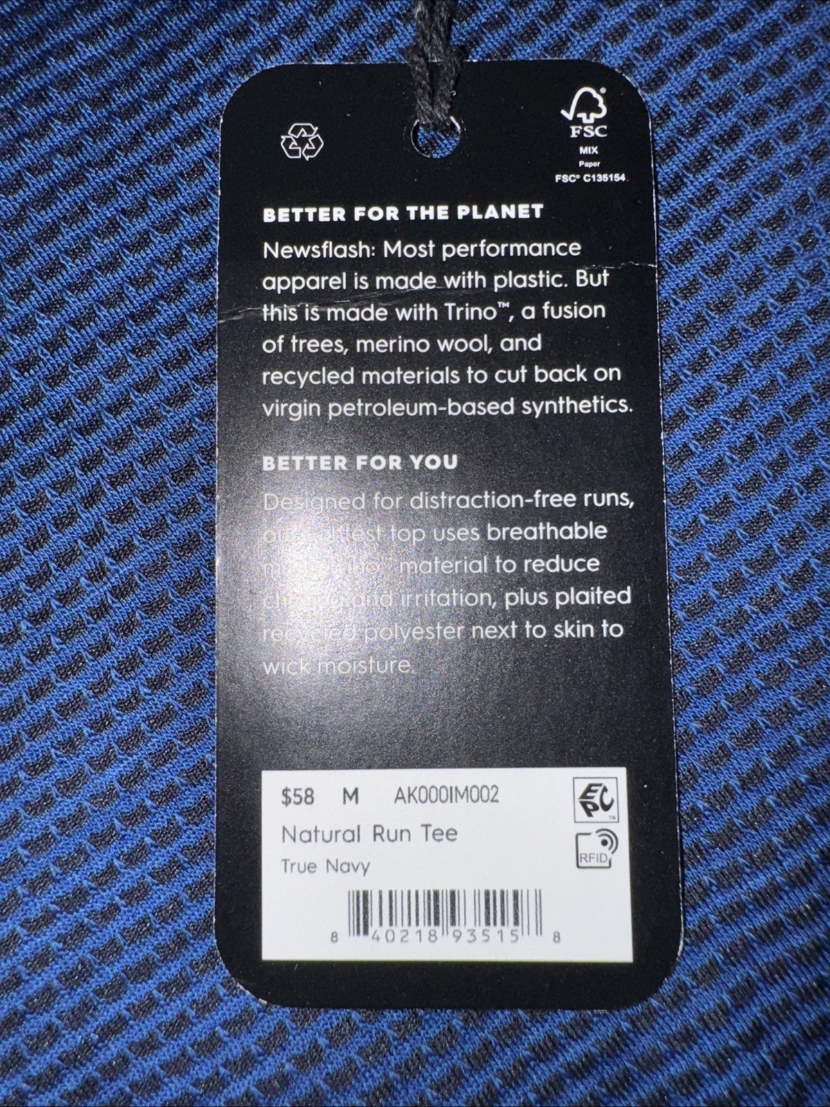 Allbirds Natural Run Tee T Shirt Size Medium Navy Blue NWT Wool Blend gallery