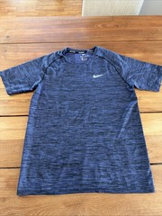 MENS LARGE NIKE KNIT RUNNING DRI FIT SS T- SHIRT BLUE BLACK Stretchy