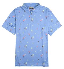 PGA TOUR Flamingo Print Polo Golf Shirt sz S Small Blue