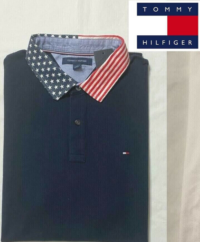 🔥Tommy Hilfiger austin polo shirt with flag collar MEN'S SIZE LARGE NWT $69.50 gallery