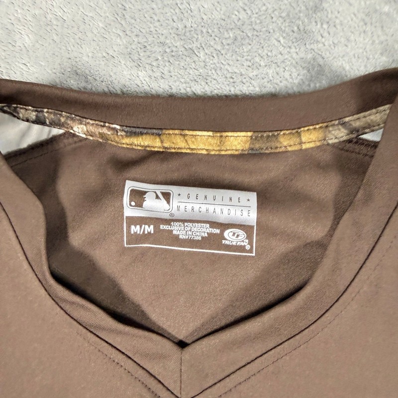 True Fan Mens Medium Cincinnati Reds MLB Jersey Brown Camo Performance V-Neck gallery