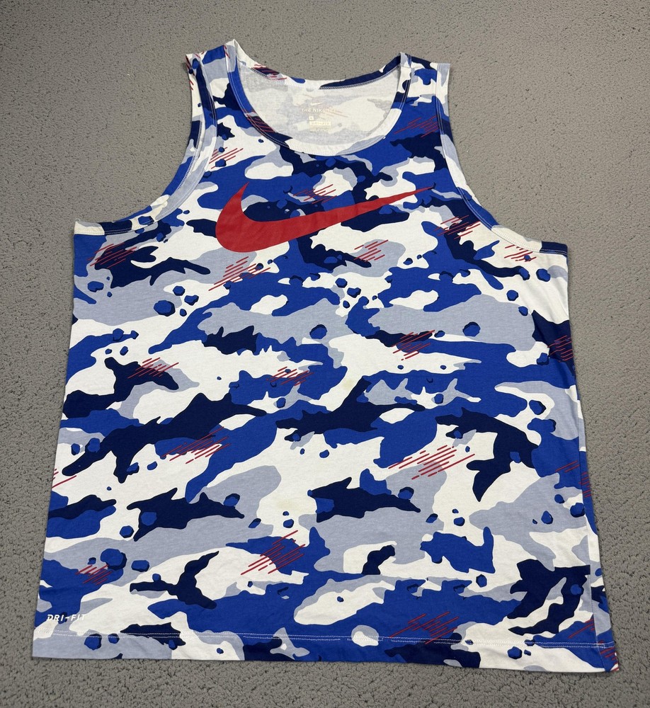 Nike Dri-FIT Tank Top Mens XL Blue Camo Sleeveless Athletic Gym Workout Training