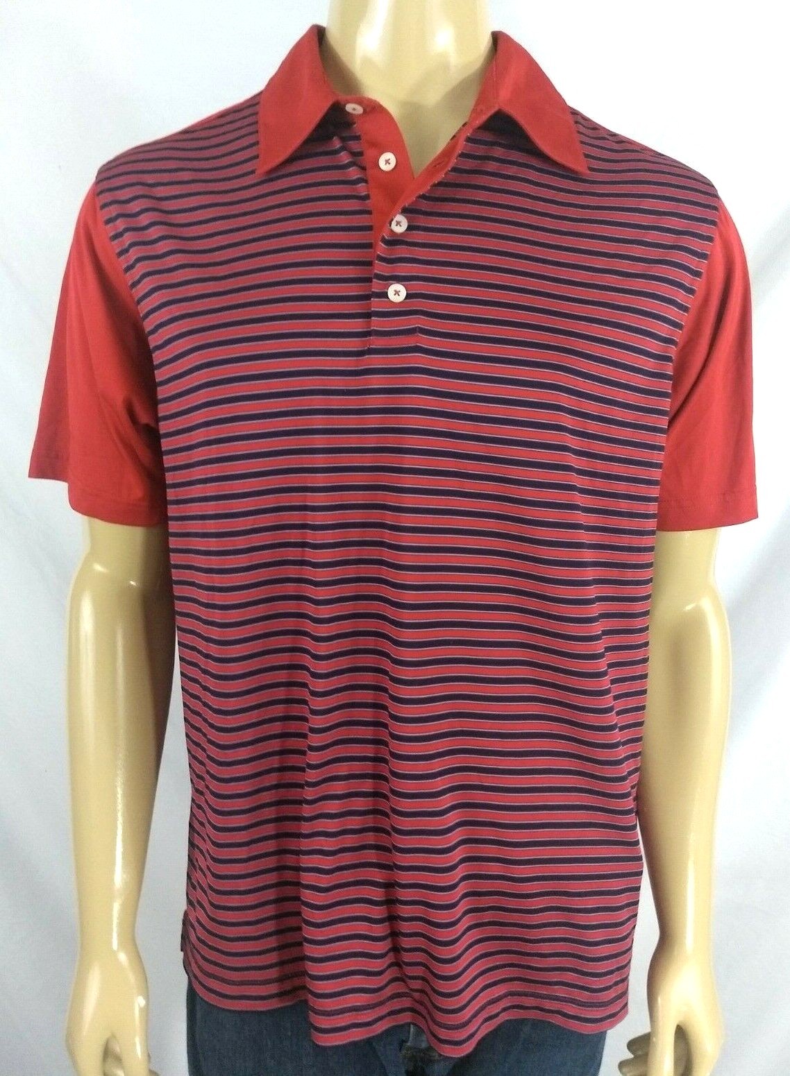 ADIDAS ClimaCool Golf Polo Mens M SS Red Navy Striped Athletic Breathable Poly gallery