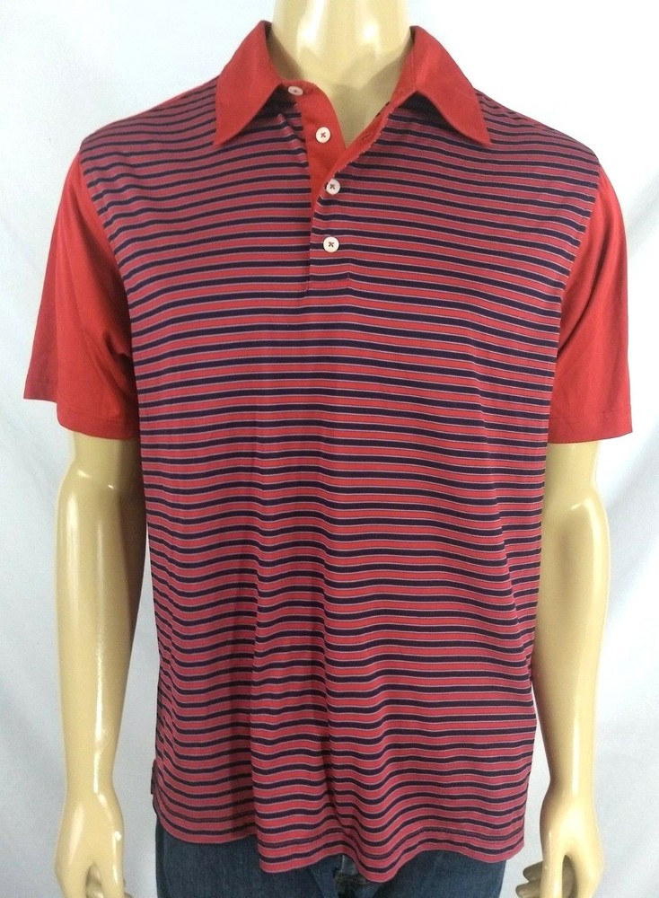 ADIDAS ClimaCool Golf Polo Mens M SS Red Navy Striped Athletic Breathable Poly