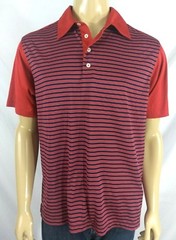 ADIDAS ClimaCool Golf Polo Mens M SS Red Navy Striped Athletic Breathable Poly