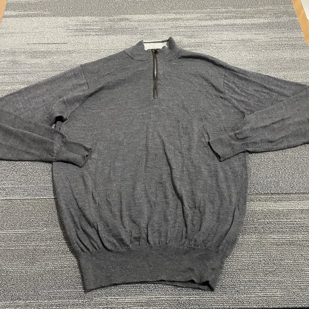 Peter Millar Pullover Mens Large Gray Merino Wool Silk Blend Quarter Zip Golfer