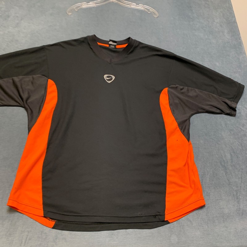 Nike Team Shirt Mens 2XL Black Orange Short Sleeve Logo Performance V-Neck gallery