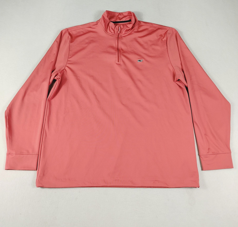 Vineyard Vines Pullover Mens Large Coral Pink Performance Half Zip Long Sleeve