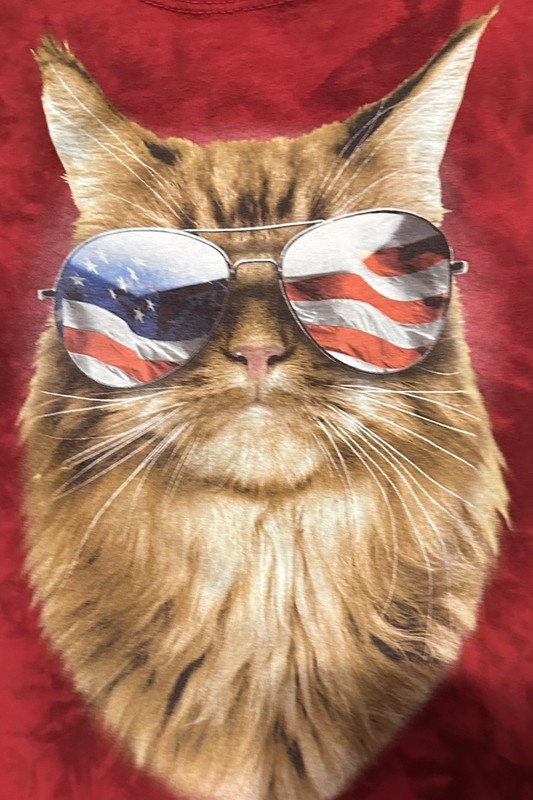 Hybrid Brand Tank Top Red Black Tie Dye Cat Flag Sunglasses Size S Muscle Shirt gallery