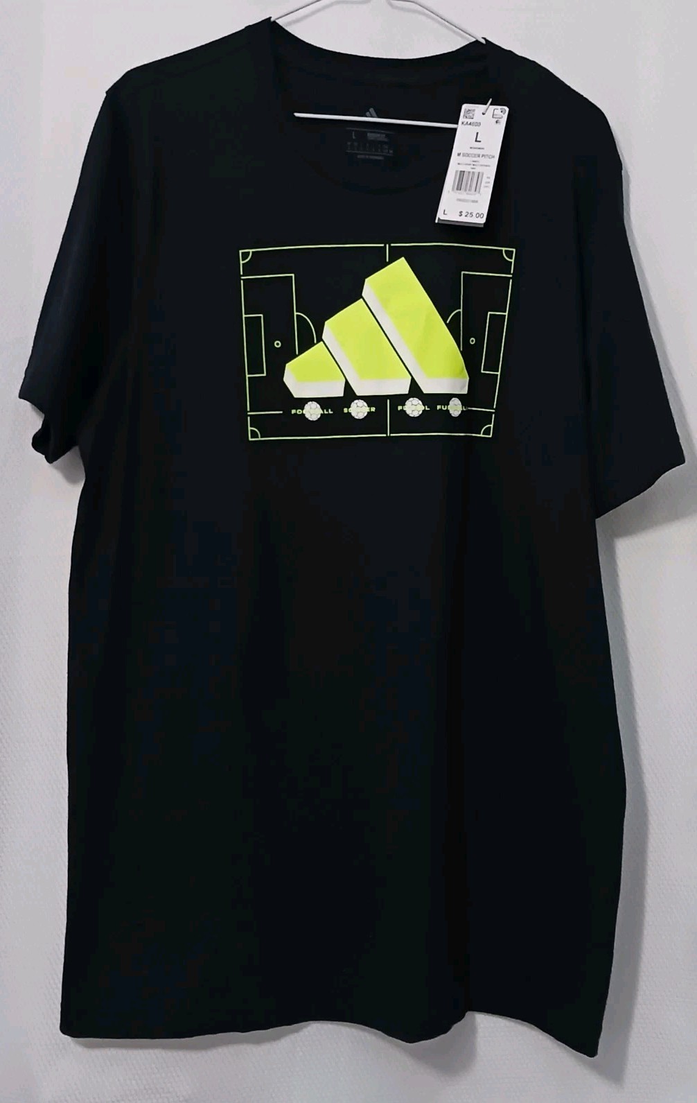 NEW Mens Adidas Regular Fit Black Soccer Logos Shirt Large gallery