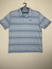 Under Armour UA The Playoff Polo Shirt Blue Striped Mens XXL HeatGear Loose