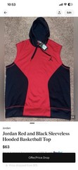 Jordan Red and Black Sleeveless Hooded Basketball Top