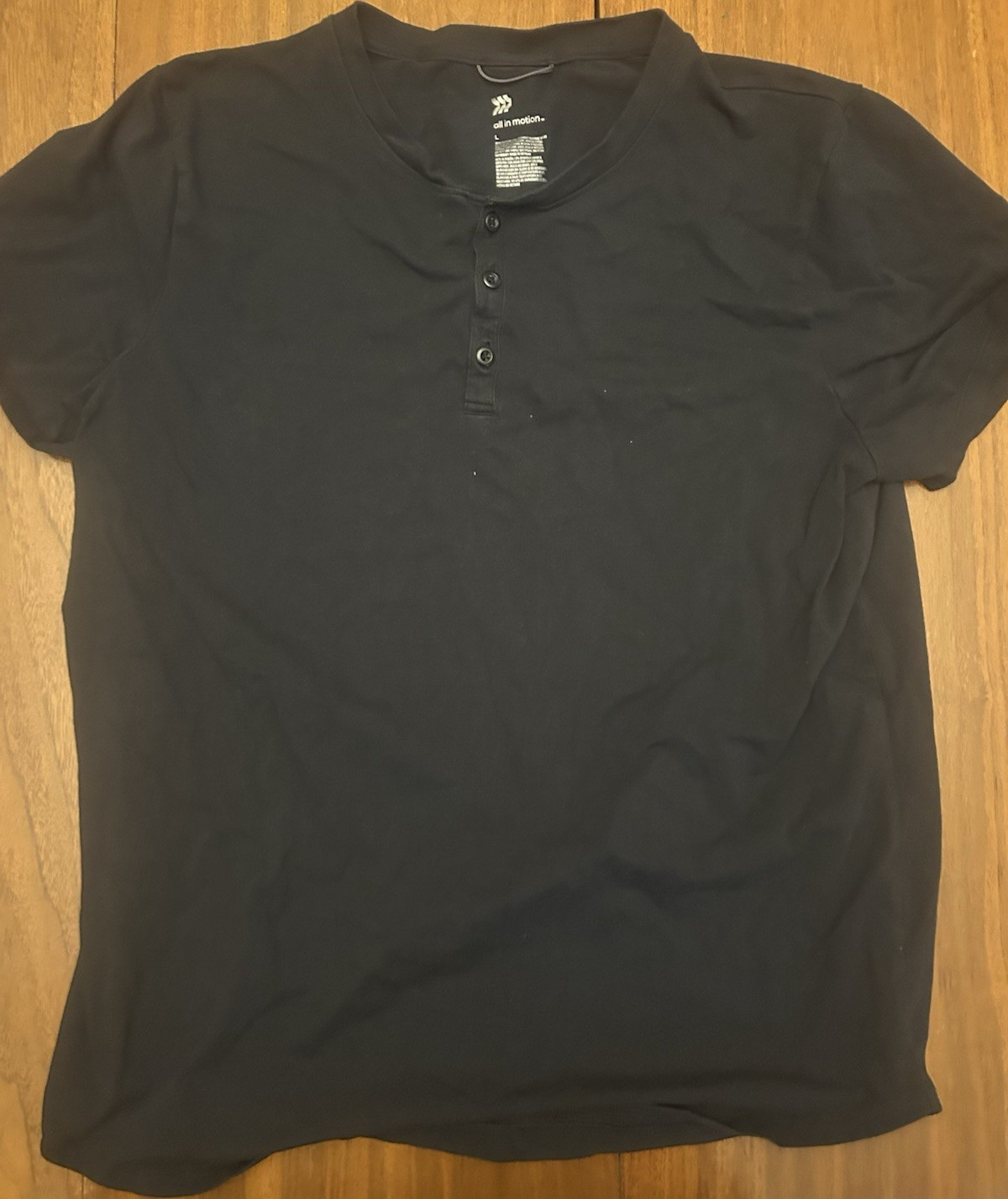 all in motion Men's Henley Short Sleeve T-Shirt Black Button Front Size L gallery