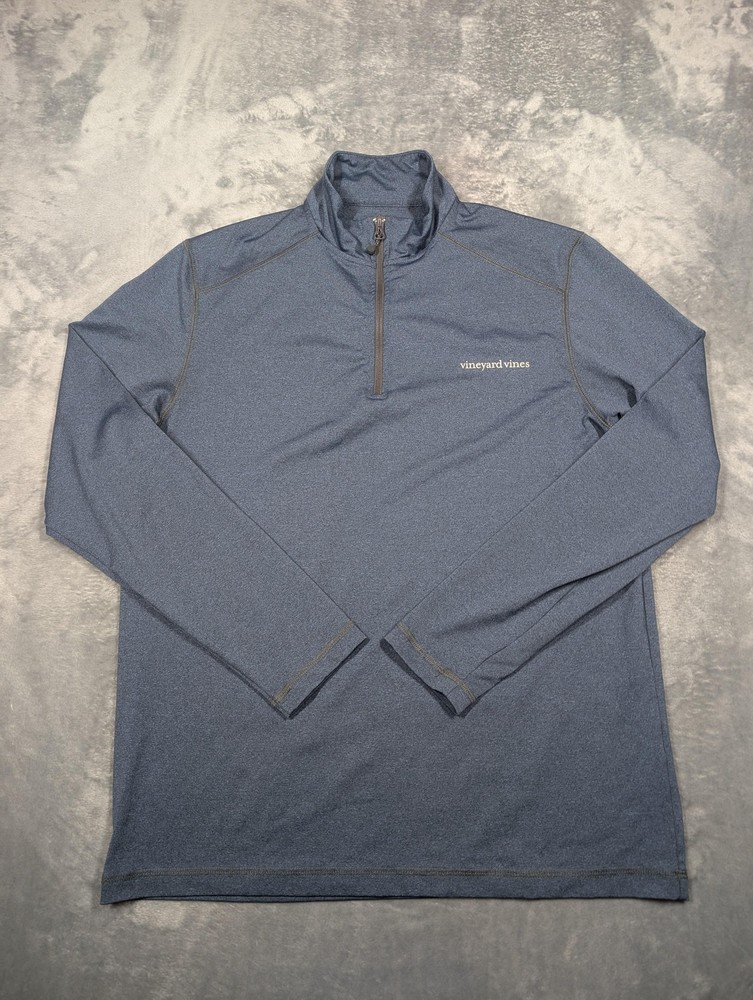 Vineyard Vines Performance Pullover Mens Medium Blue 1/4 Zip Stretch Long Sleeve