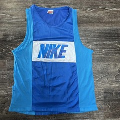 VTG Nike Cycling Tank Top Mens Medium Blue Mesh Bike Jersey Graphic Logo Pockets