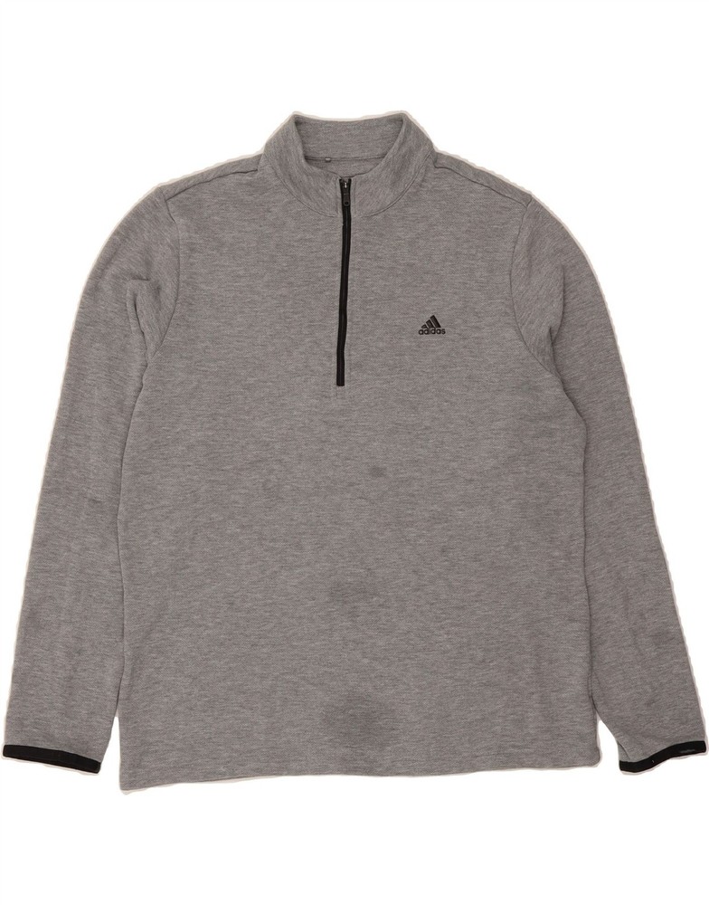 ADIDAS Mens Zip Neck Pullover Tracksuit Top Large Grey Polyester DK91