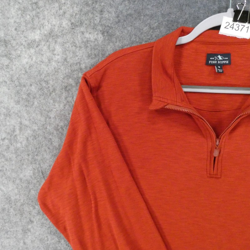 Fish Hippie Shirt Mens Medium Long Sleeve Orange 1/4 Zip Soft gallery