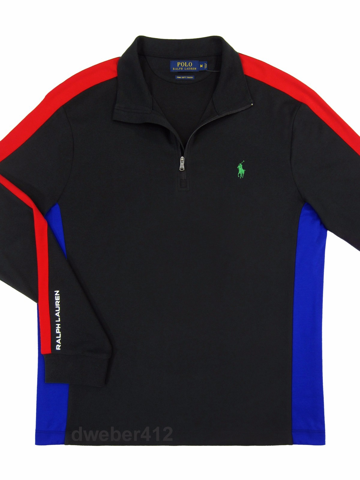 Men Polo Ralph Lauren Contrast Color Blocked Pima Cotton Pullover Half Zip Shirt gallery