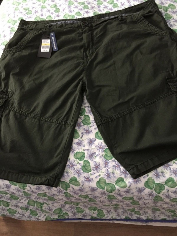 3 XL 107 DARK FATIGUE GREEN LIGHT WEIGHT LONG LEG CARGO SHORTS 6 POCKETS NWT $29 gallery