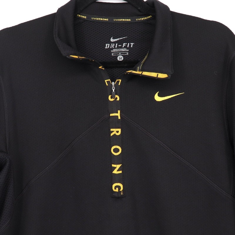 Nike Livestrong Dri-FIT 1/4 Zip Pullover Size M Black Yellow Training 400224-010 gallery