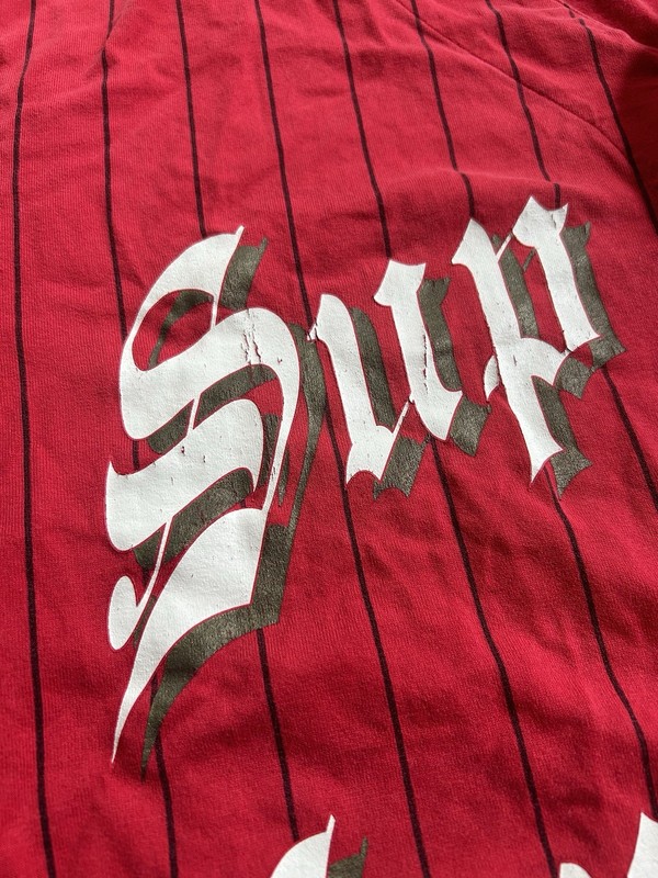 Red Supreme 2019 Love Hate Baseball Jersey Size Large FW19 gallery
