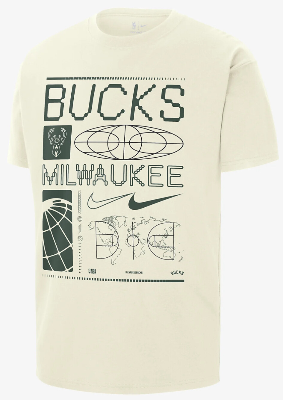 Nike Mens Max 90 NBA Milwaukee Bucks T‑Shirt XL Cream FQ6090‑133 gallery