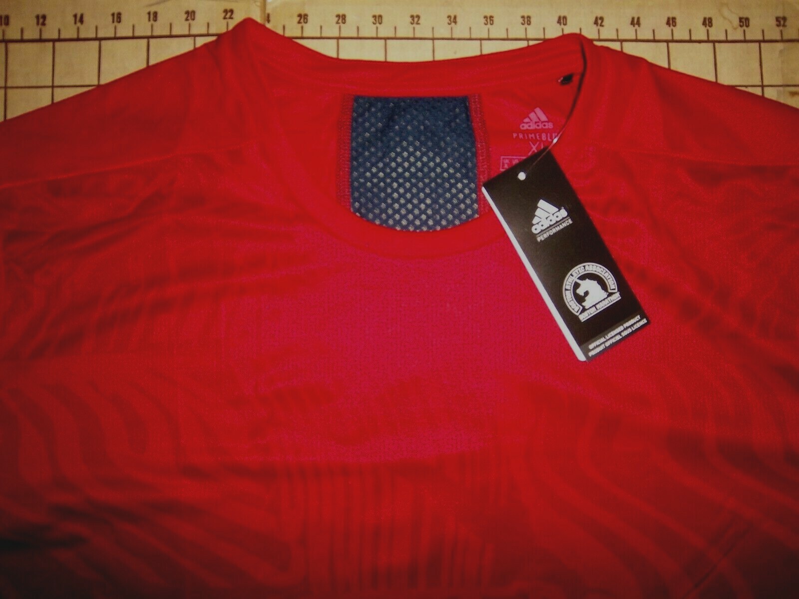 MENS ADIDAS XLARGE RED/BLUE/WHITE BOSTON MARATHON ATHLETIC SHIRT - NWT gallery