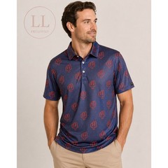 Yatta Golf Men’s XL Polo Shirt Navy Red Cactus Print Performance Stretch Golf