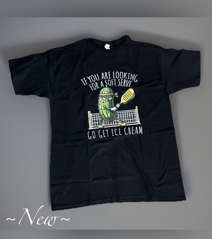 Pickleball Black Graphic Tee Size XL Soft Serve' Ice Cream Pickle Design ~ 🆕 ~