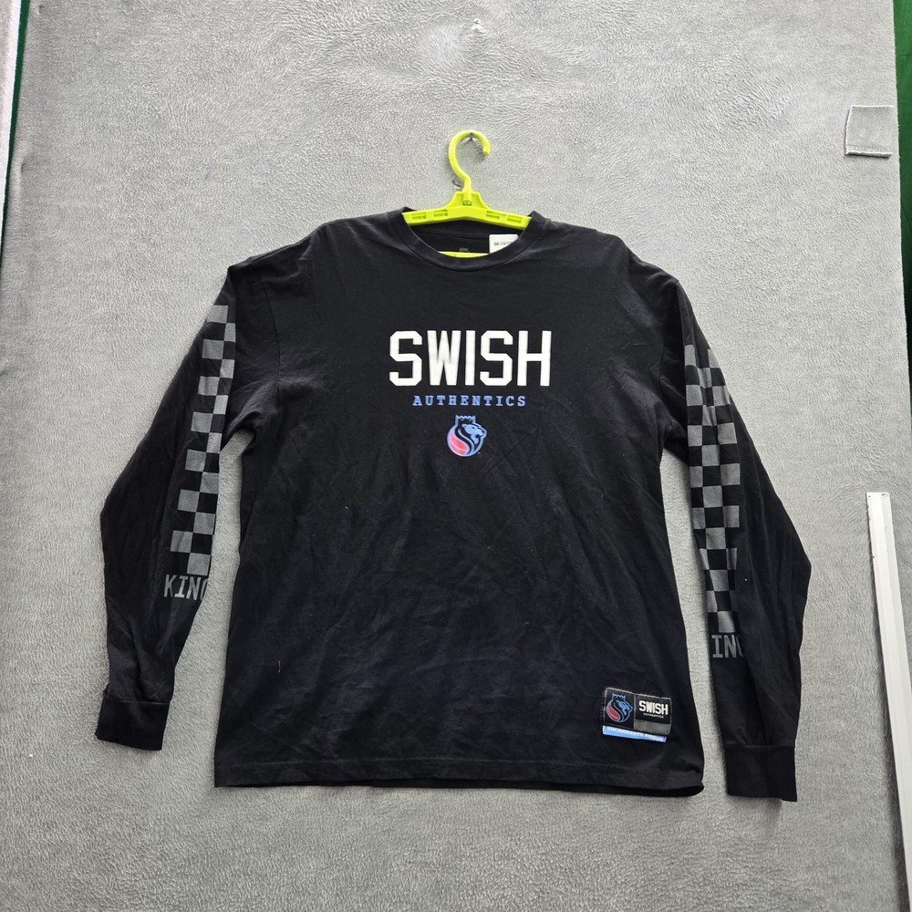 Sacramento Kings Men Shirt XL Black Swiss Authentics Logo Long Sleeve