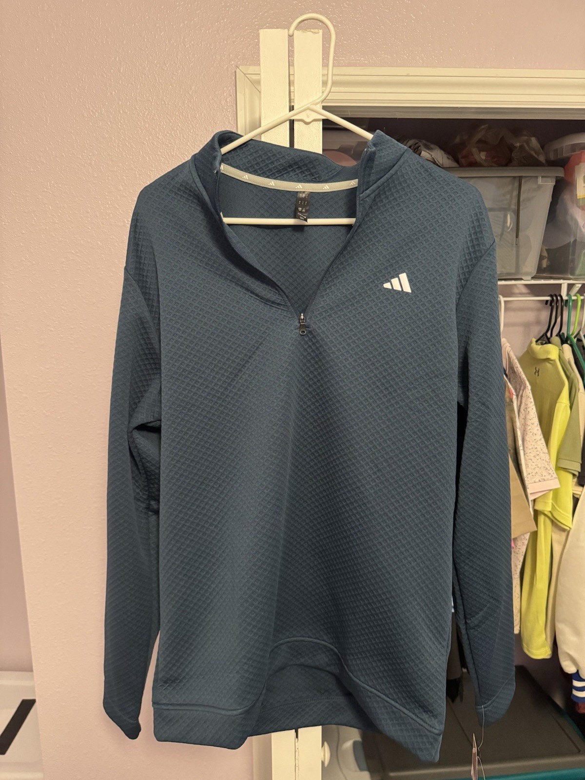 Adidas Men’s Textured 1/4 Zip Pullover Crew Navy Size L New w/ Tags MSRP $70 gallery
