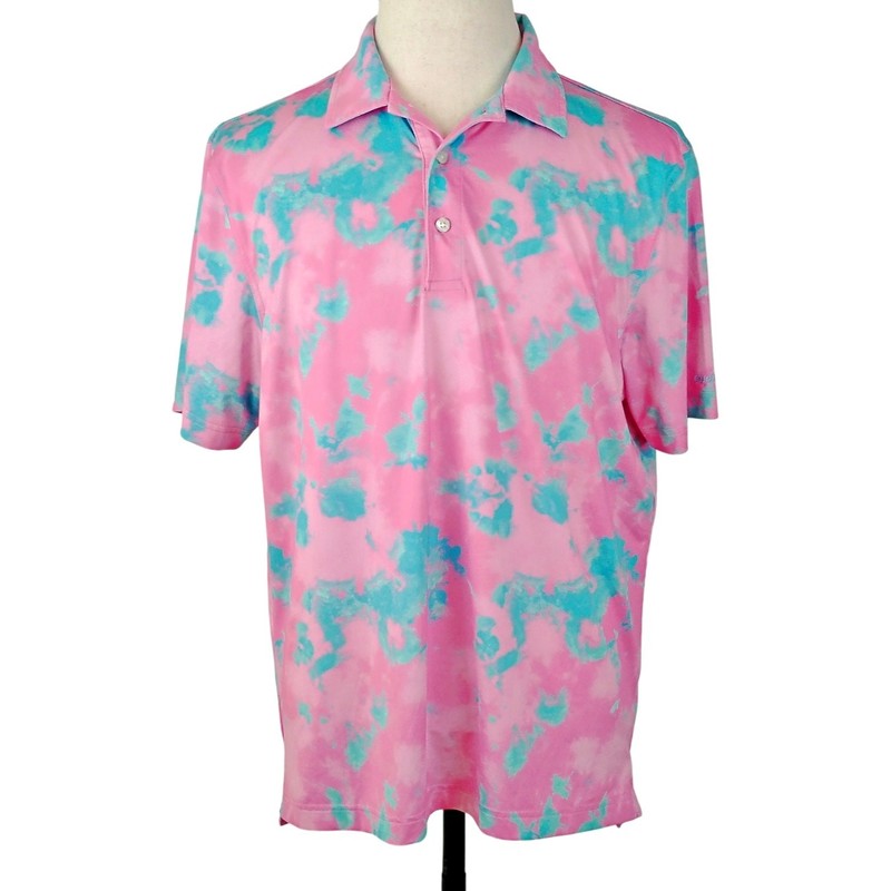 Chubbies Pink Blue Tie Dye Performance Golf Polo Men's MED Tennis UPF Wicking gallery