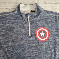 Marvel Captain America Large Blue Space Dye Quarter Zip Pullover Shield Logo